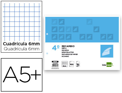 Recambio Liderpapel 4º apaisado 100h 60g/m² c/6mm. con margen 2 taladros